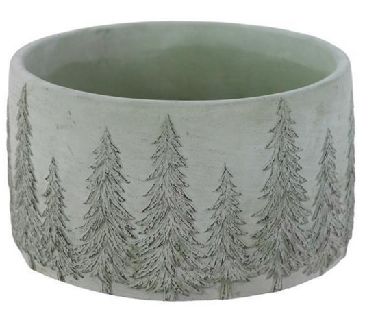 6.5" Grey Cement Planter with Pine Trees