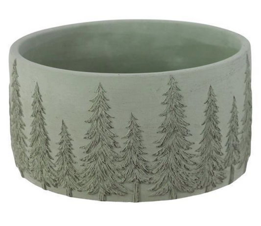 8.25" Grey Cement Planter with Pine Trees