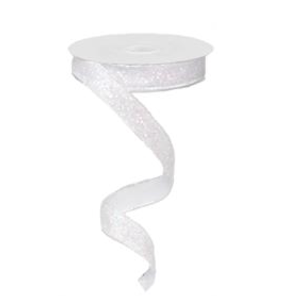 5/8"X10YD Wired White Glitter Ribbon