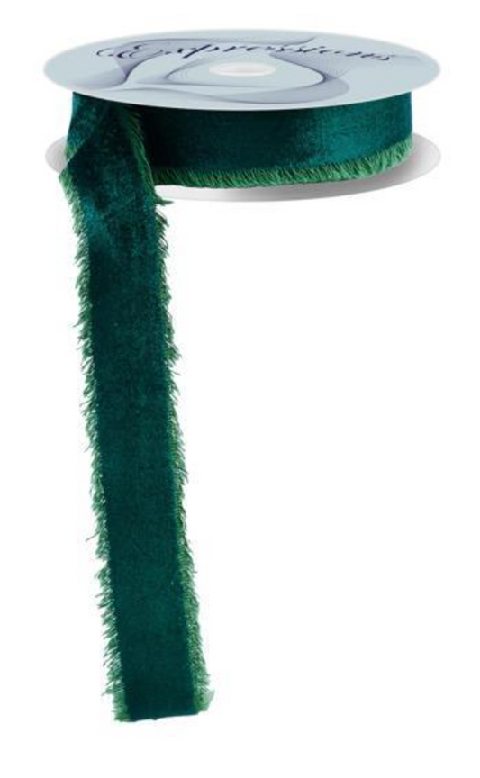 1” x 10 yd Frayed Velvet Ribbon Hunter Green