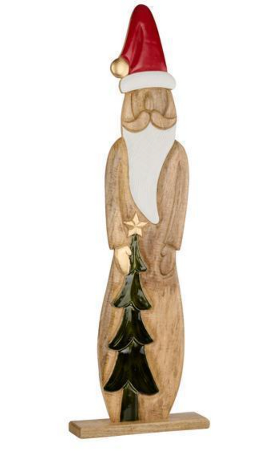 9.5” Mango Wood Santa with Tree
