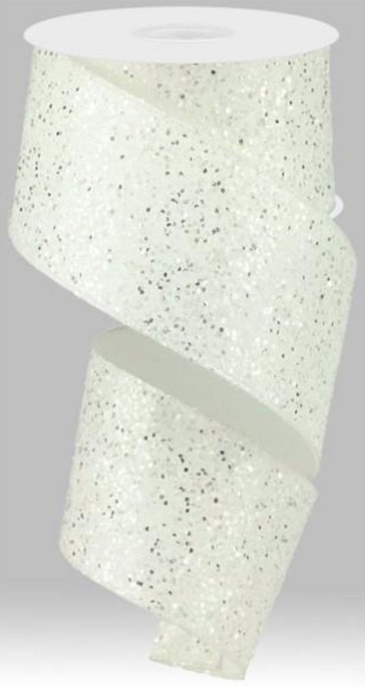 2.5" X 10YD White Glitter Ribbon