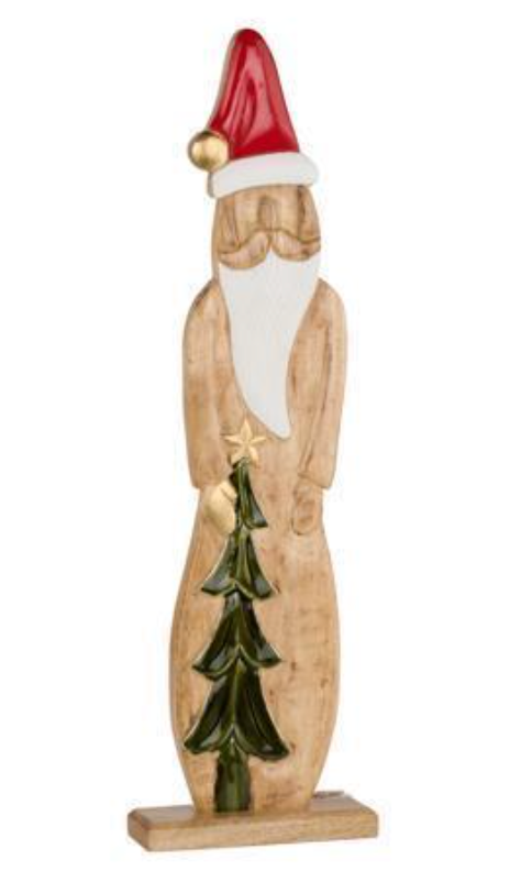28" Mango Wood Santa with Tree