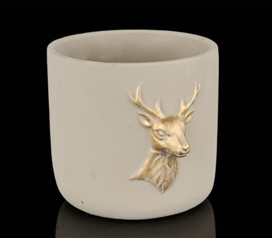 5.5" Light Gray and Gold Deer Cement Planter