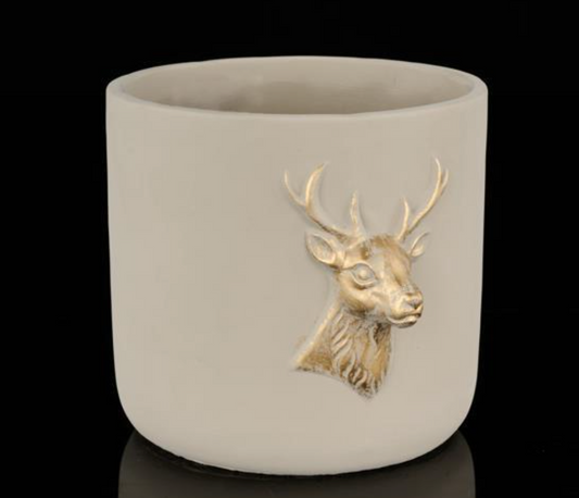 6.75" Light Gray and Gold Deer Cement Planter