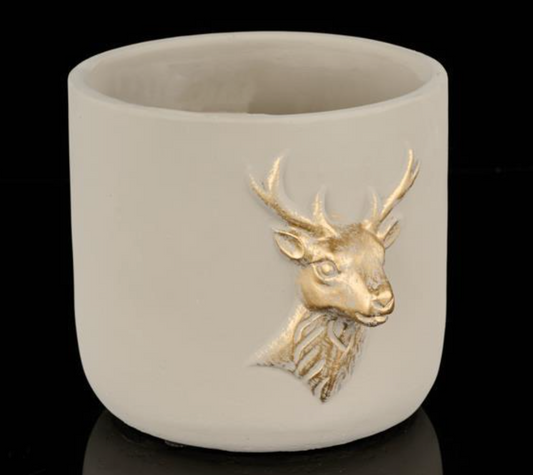 8.25" Light Gray and Gold Deer Cement Planter