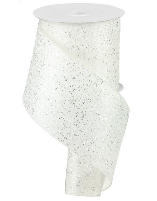 4"X10 YRD Large White Glitter Ribbon