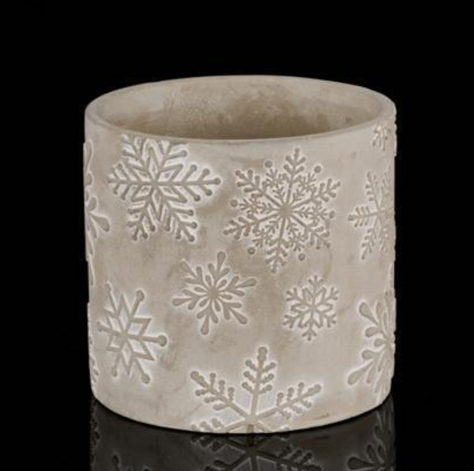 5.5" Gray Whitewash Snowflake Cement Planter