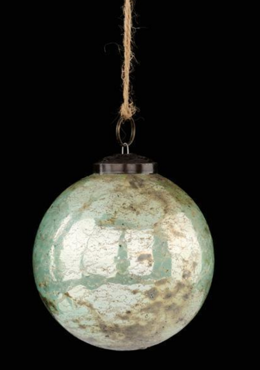 4.75" Turquoise Rustic Glass Ball Ornament