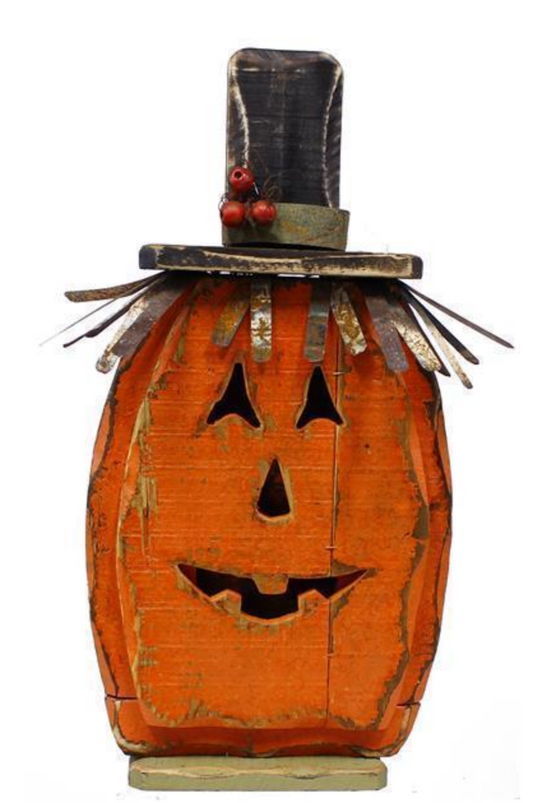 Wood & Tin Jack-O-Lantern with Hat