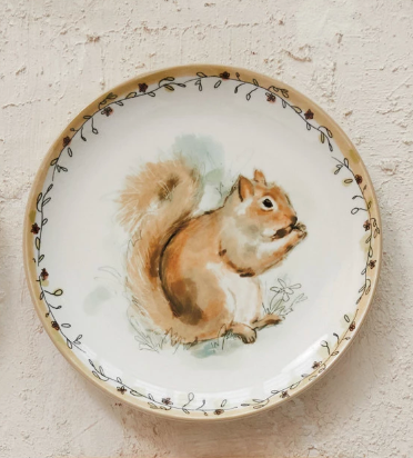 Stoneware Plate with Animals and Floral Edge