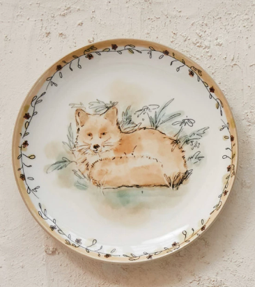 Stoneware Plate with Animals and Floral Edge