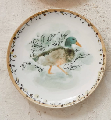 Stoneware Plate with Animals and Floral Edge