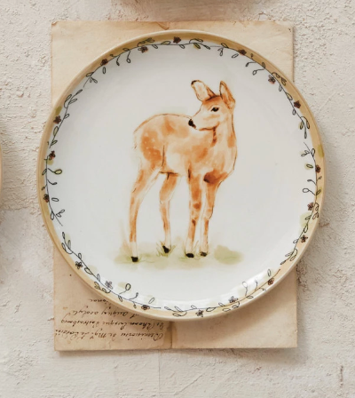 Stoneware Plate with Animals and Floral Edge