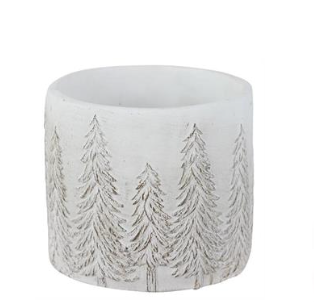 Whitewash Cement Planter with Pine Trees