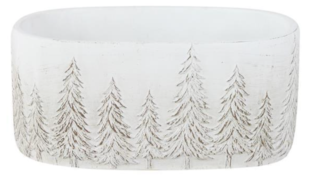 Whitewash Cement Planter with Pine Trees