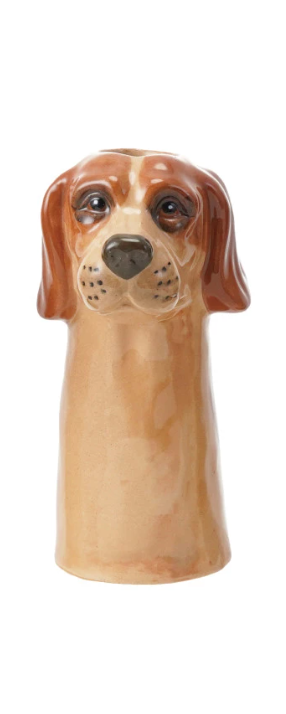 Hand-Painted Stoneware Dog Vase