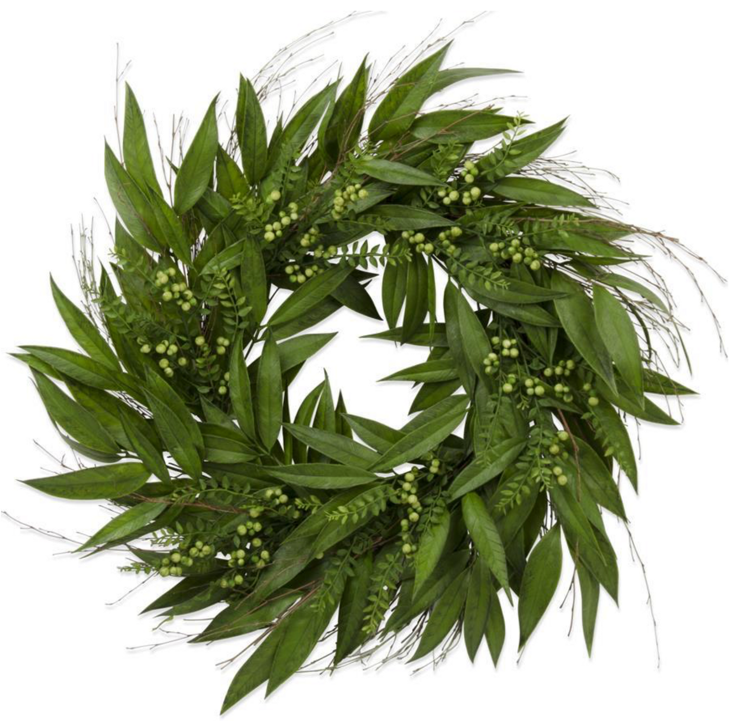 30 inch Willow Leaf Wreath w/Green Berries