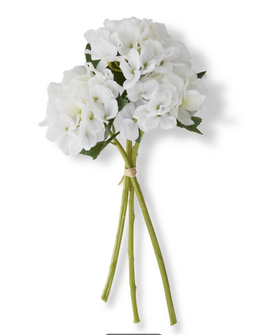 15 Inch White Real Touch Hydrangea Bundle (3 Stems)
