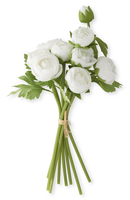 15 Inch White Real Touch Ranunculus Bundle (10 Stems)