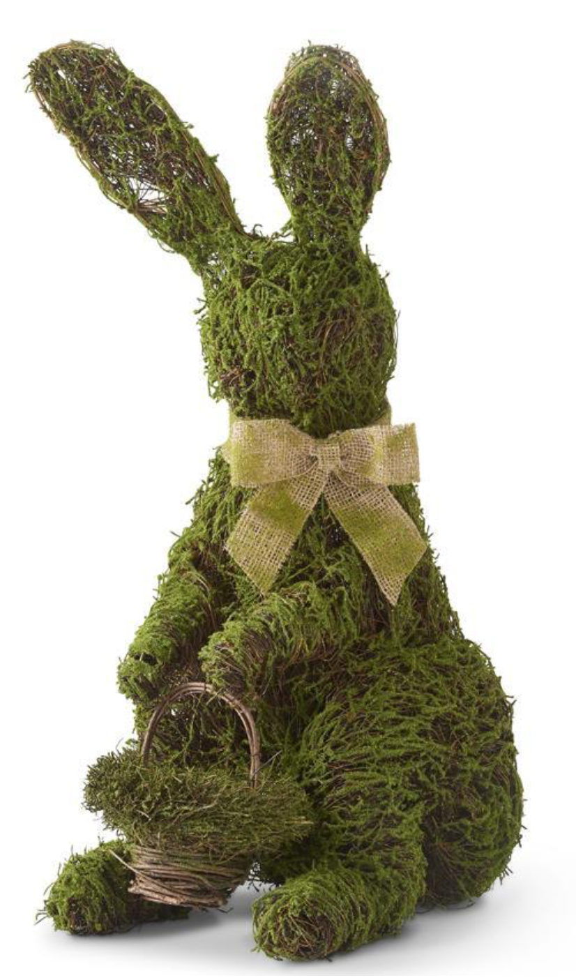 30 Inch Mossy Twig Bunny w/Basket and Burlap Bow