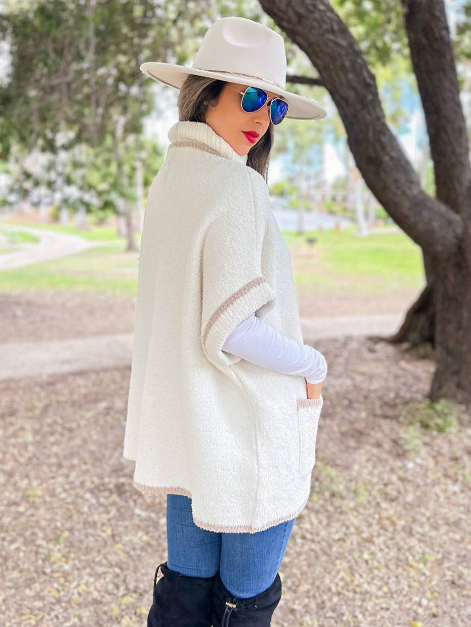 Soft Knit Turtleneck Short Sleeve Pocket Pullover Sweater