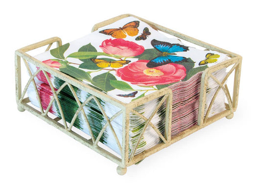 Cocktail Napkin Antique White Metal Caddy