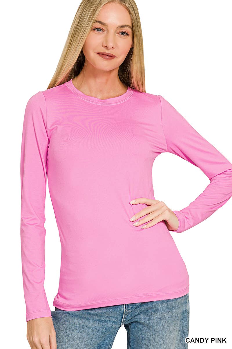 Brushed Microfiber Long Sleeve Round Neck Tee