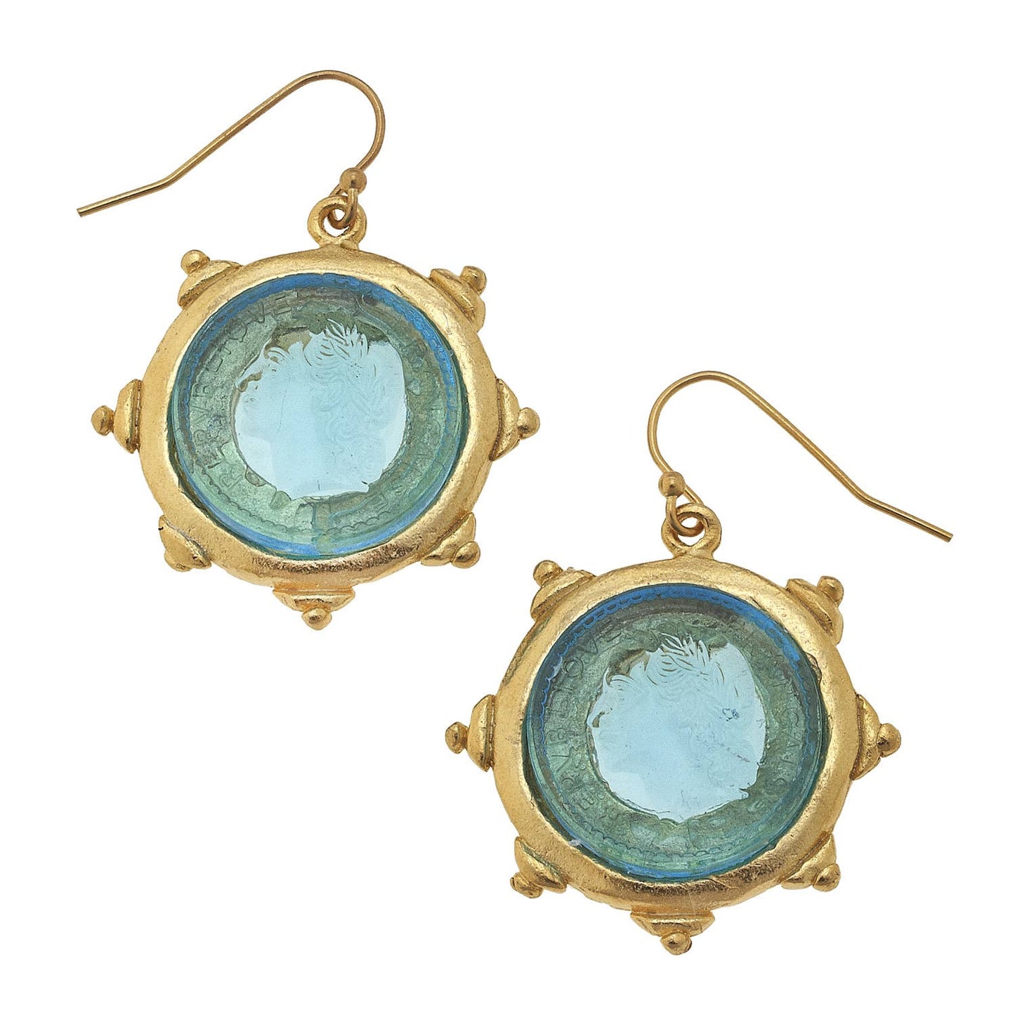 Aqua Venetian Glass Coin Intaglio Earrings