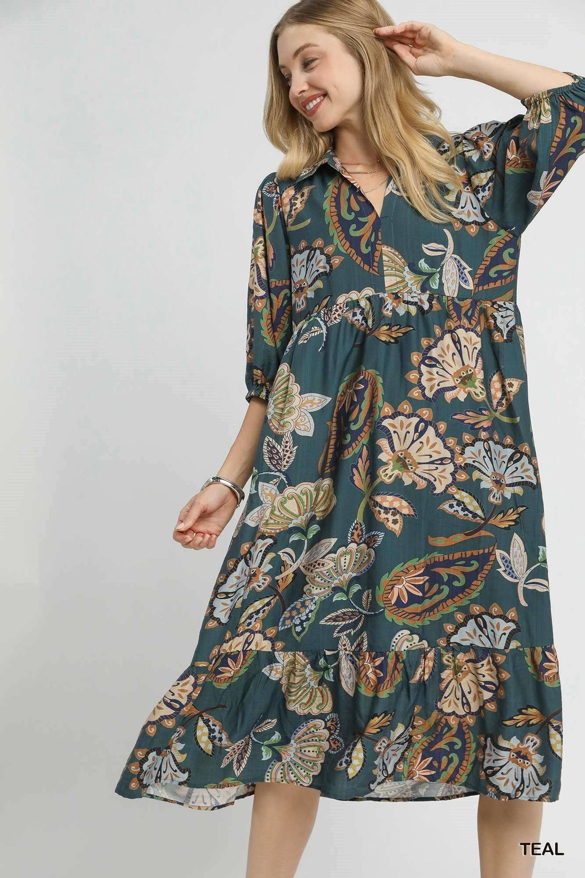 Boho Paisley Tiered Midi Dress