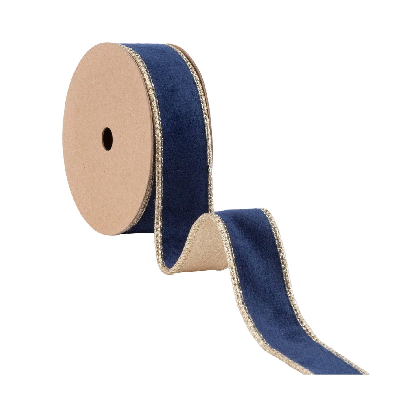 1" Reversible Classic Velvet Wired Ribbon | Navy/Gold | 10 Yard Roll