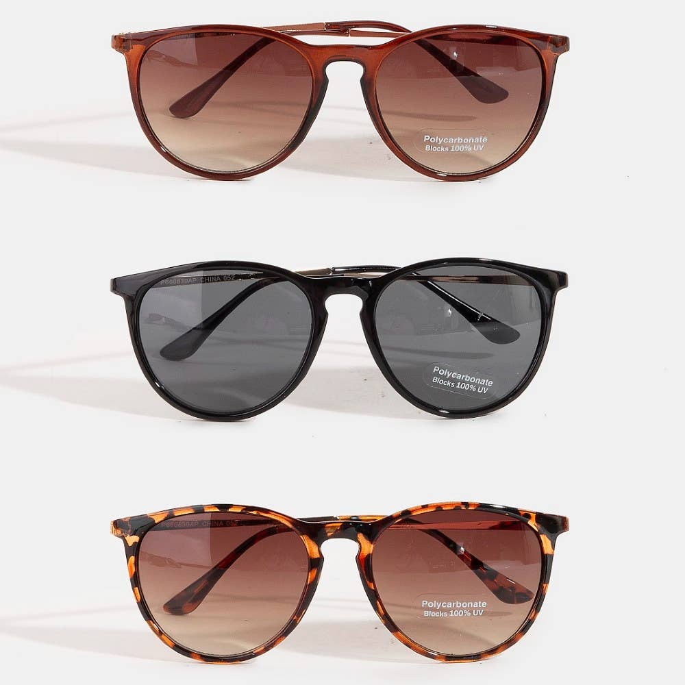 Basic Tortoise Frame Round Lens Sunglasses Set