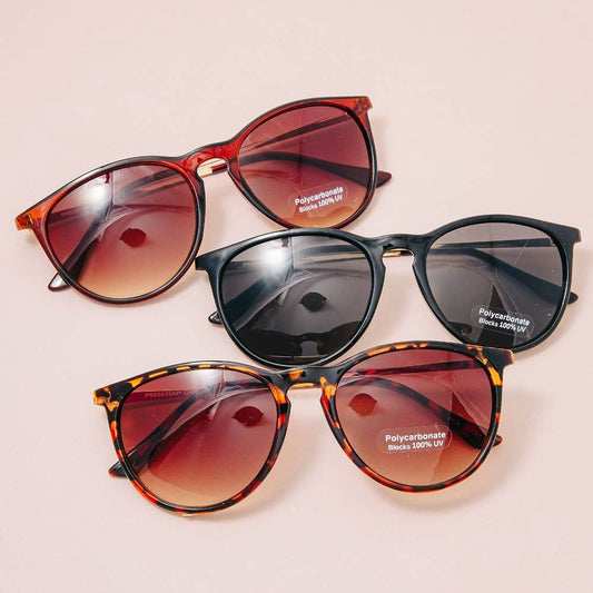 Basic Tortoise Frame Round Lens Sunglasses Set
