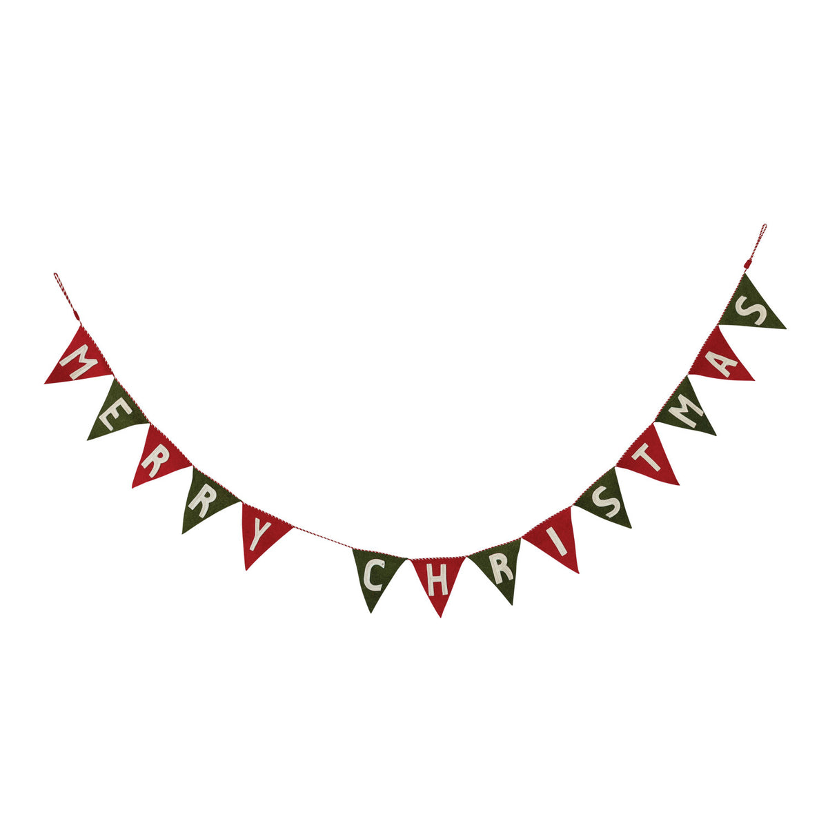 Handmade Wool Felt Pennant Banner "Merry Christmas" w/ Striped Cord