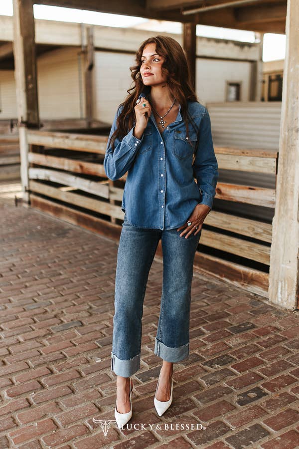 Classic Western Yoke Button Down Denim Shirt
