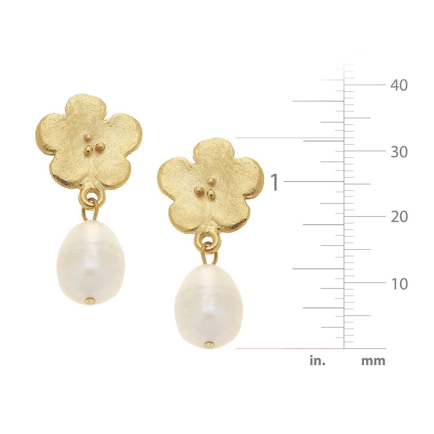 Poppy Flowers with Genuine Freshwater Pearl Earrings