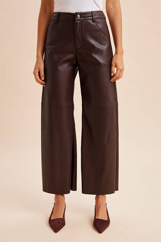 Stretch Faux Leather Wide Leg Pants