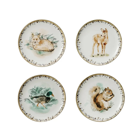 Stoneware Plate with Animals and Floral Edge