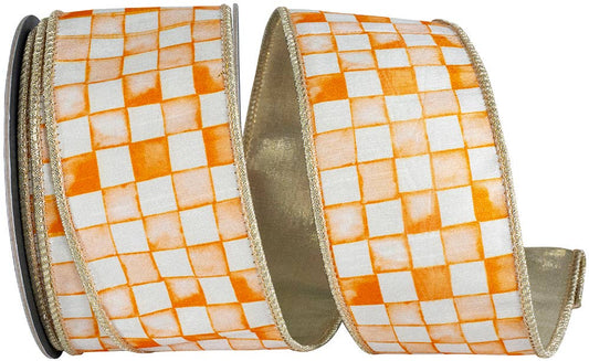 Vintage Check Dupioni Deluxe Gold Backed Wired Edge Orange