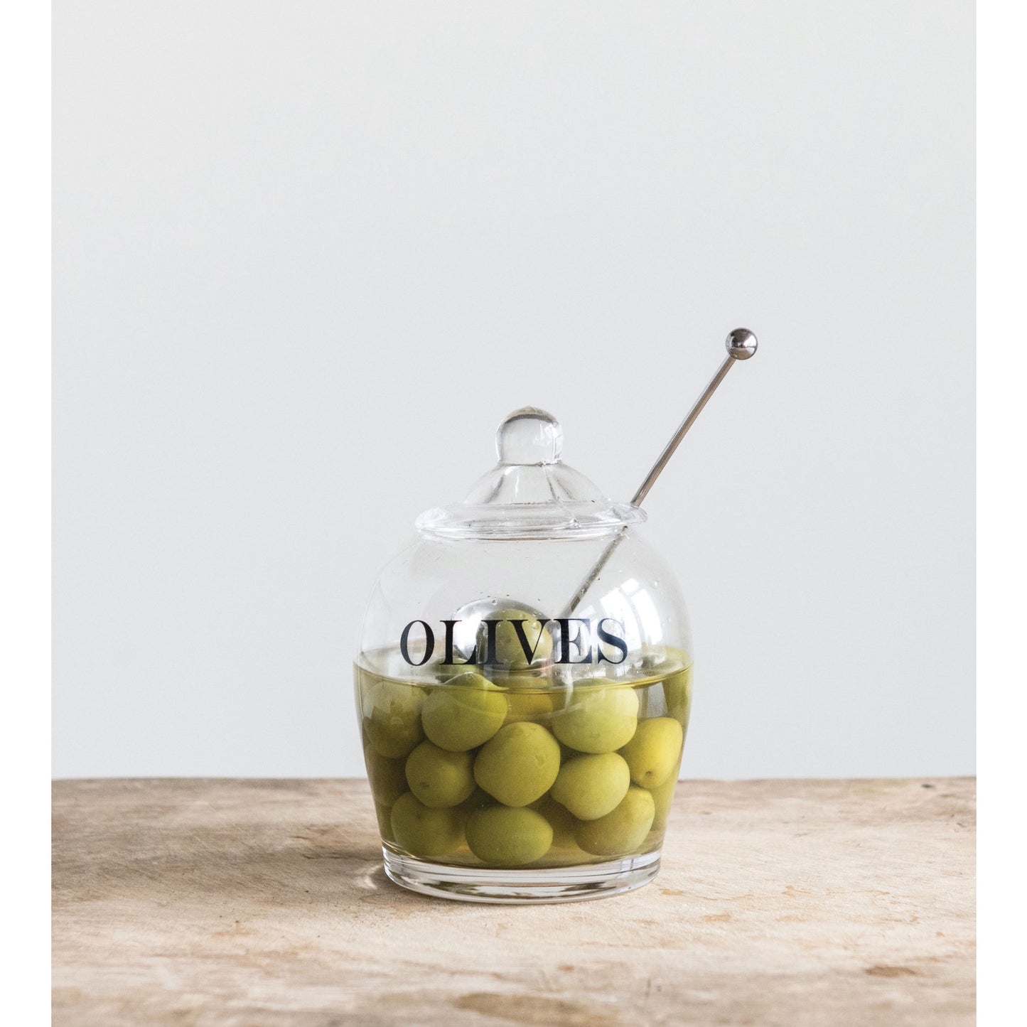 Glass Olive Jar w/Slotted Spoon