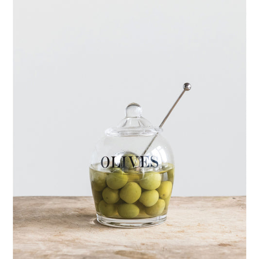 Glass Olive Jar w/Slotted Spoon