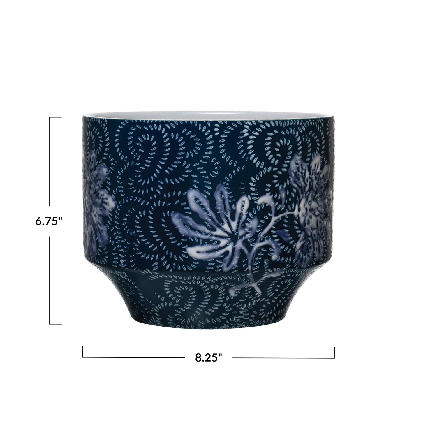 Blue & White Floral Stoneware Planter