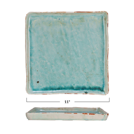 Stoneware Serving Tray (Aqua)