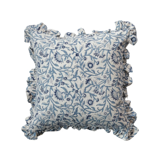 18" Square Blue Floral Pillow