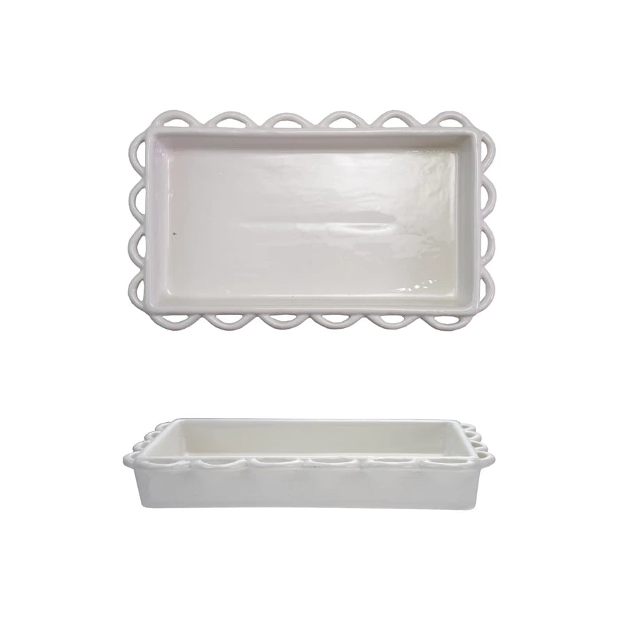 Stoneware Scalloped Guest Napkin Holder