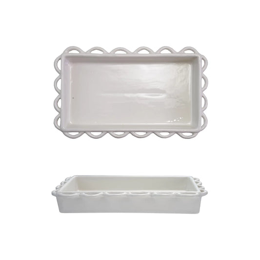Stoneware Scalloped Guest Napkin Holder