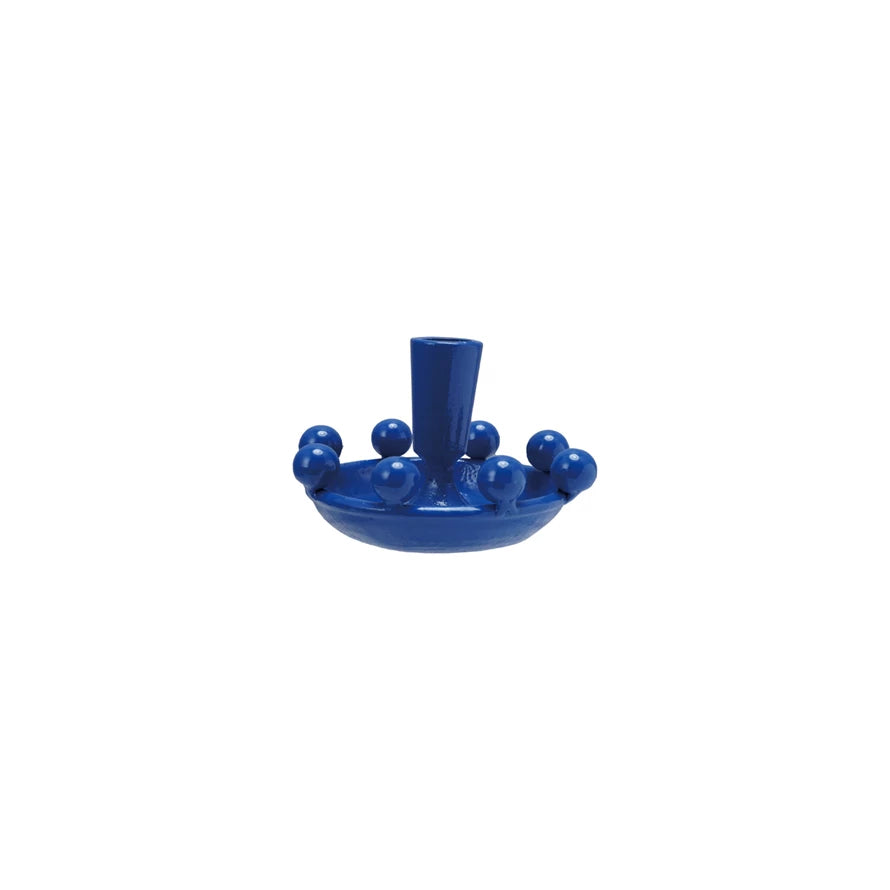 Cast Iron Taper Holder w/ Cobalt Blue Balls
