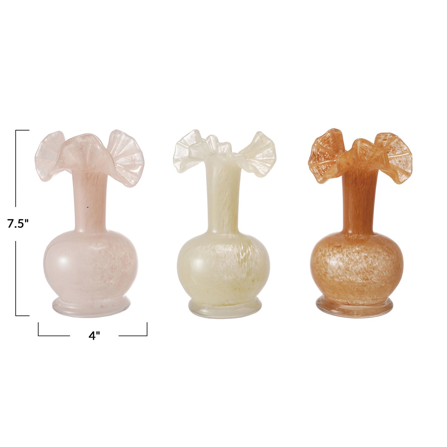 Art Glass Vase w/ Ruffle, 3 Colors