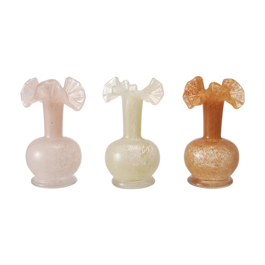 Art Glass Vase w/ Ruffle, 3 Colors