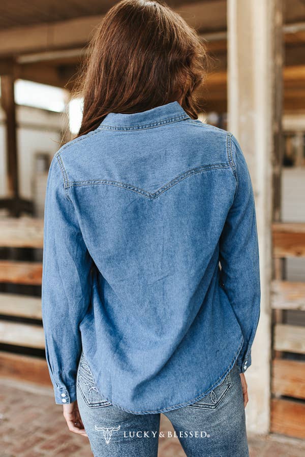 Classic Western Yoke Button Down Denim Shirt